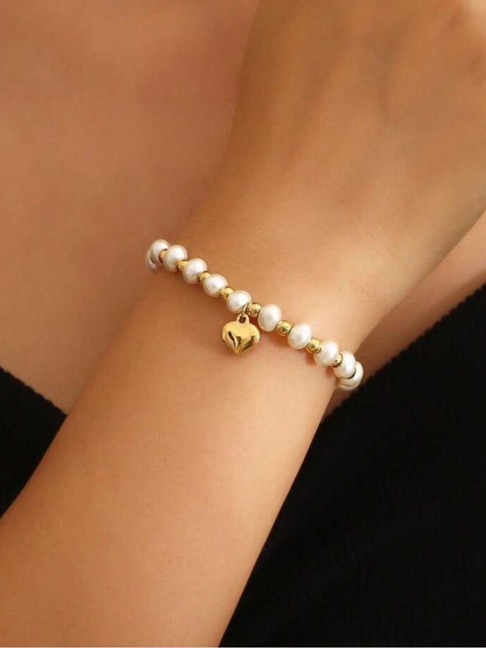 #182  18K Gold Plated Stainless Steel Heart Gold Ball Bracelet